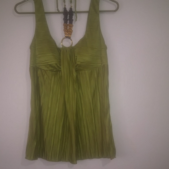 Green halter tank top with bead detail. - Picture 2 of 2